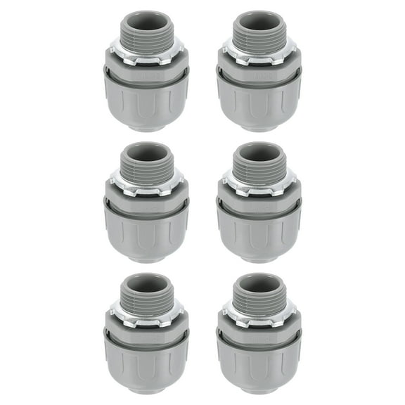 6Pcs Liquid Tight Connectors, 3/4" NPT Plastic 180 Degree Conduit Fitting, Gray