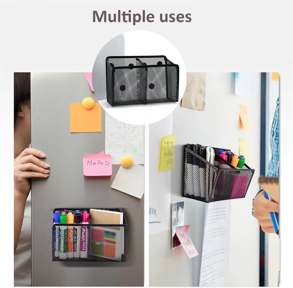 HYG 1 Pcs Large Metal Magnets Pen Holder Mesh Magnetic Pencil Basket Marker Storage Case Home Office Organizer Accessories for Locker Refrigerator Whiteboard (Black)