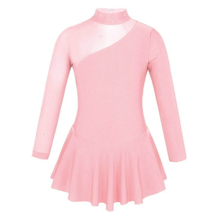 

MSemis Little Big Girls Mock Neck Mesh Splice Figure Ice Skating Dress Gymnastics Skirted Leotard
