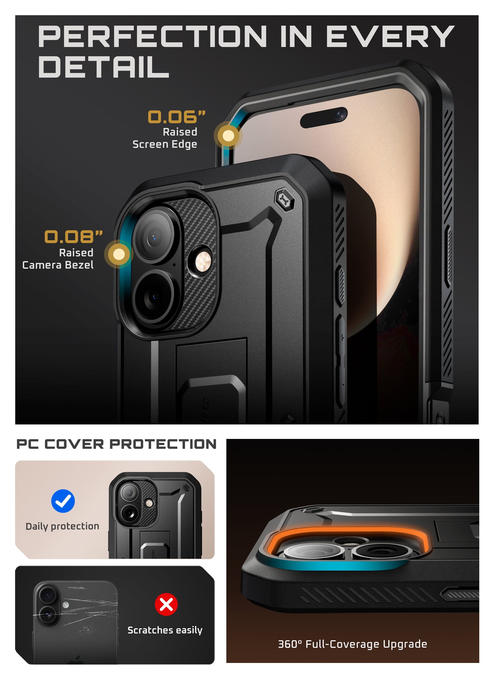 SUPCASE Unicorn Beetle Pro for Apple iPhone 17 6.3" 2025 Case, [Built-in Screen Protector &Stand &Camera Control Button &Holster] Military-Grade Protection 360 Shockproof Cover for iPhone 17, Black