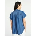 thumbnail image 6 of Time and Tru Women's Chambray Camp Shirt with Short Sleeves, Sizes XS-XXXL, 6 of 6
