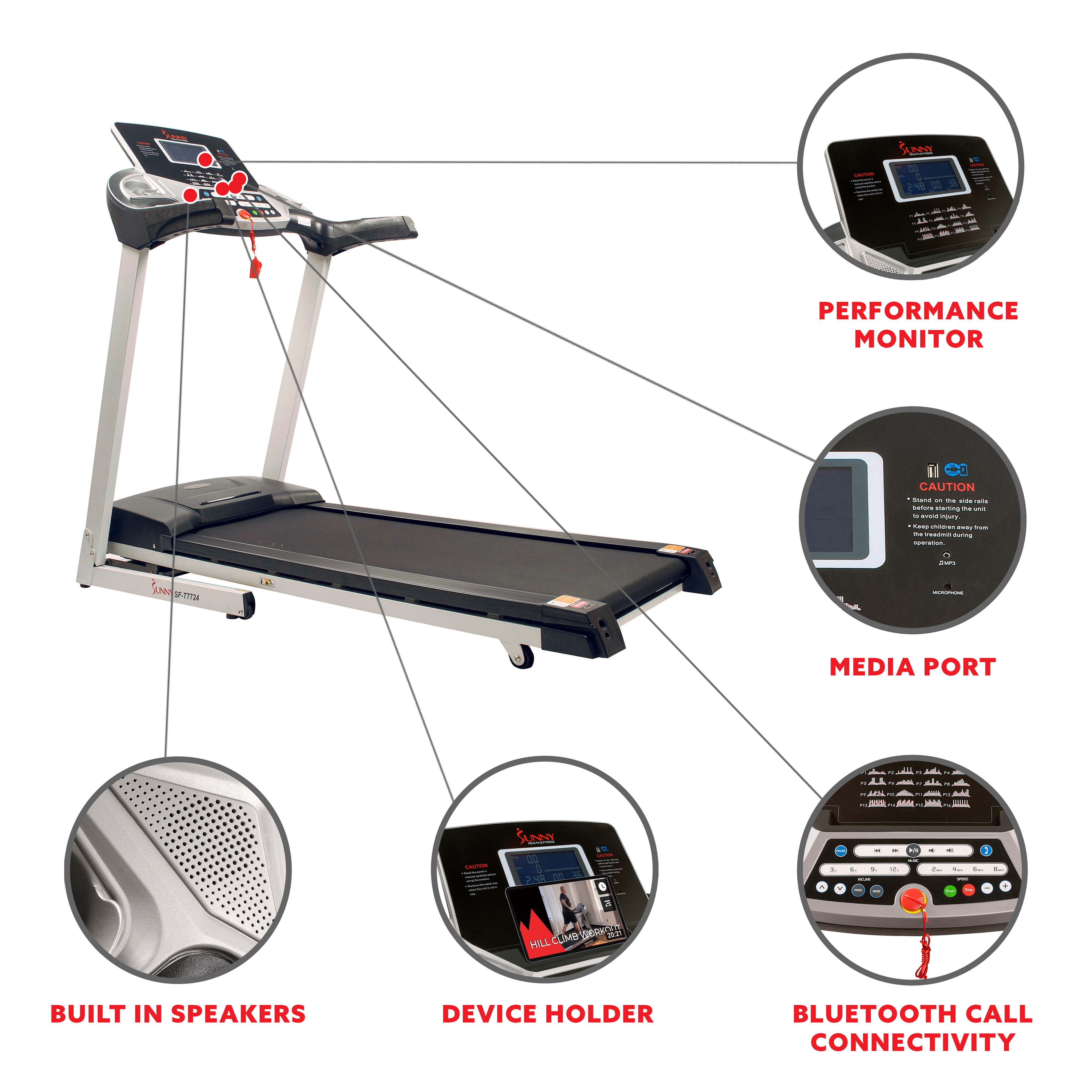 Sunny Health & Fitness Energy Motorized Incline Treadmill, Portable Folding Home Exercise Machine, Walking, Running, SF-T7724 - image 3 of 11