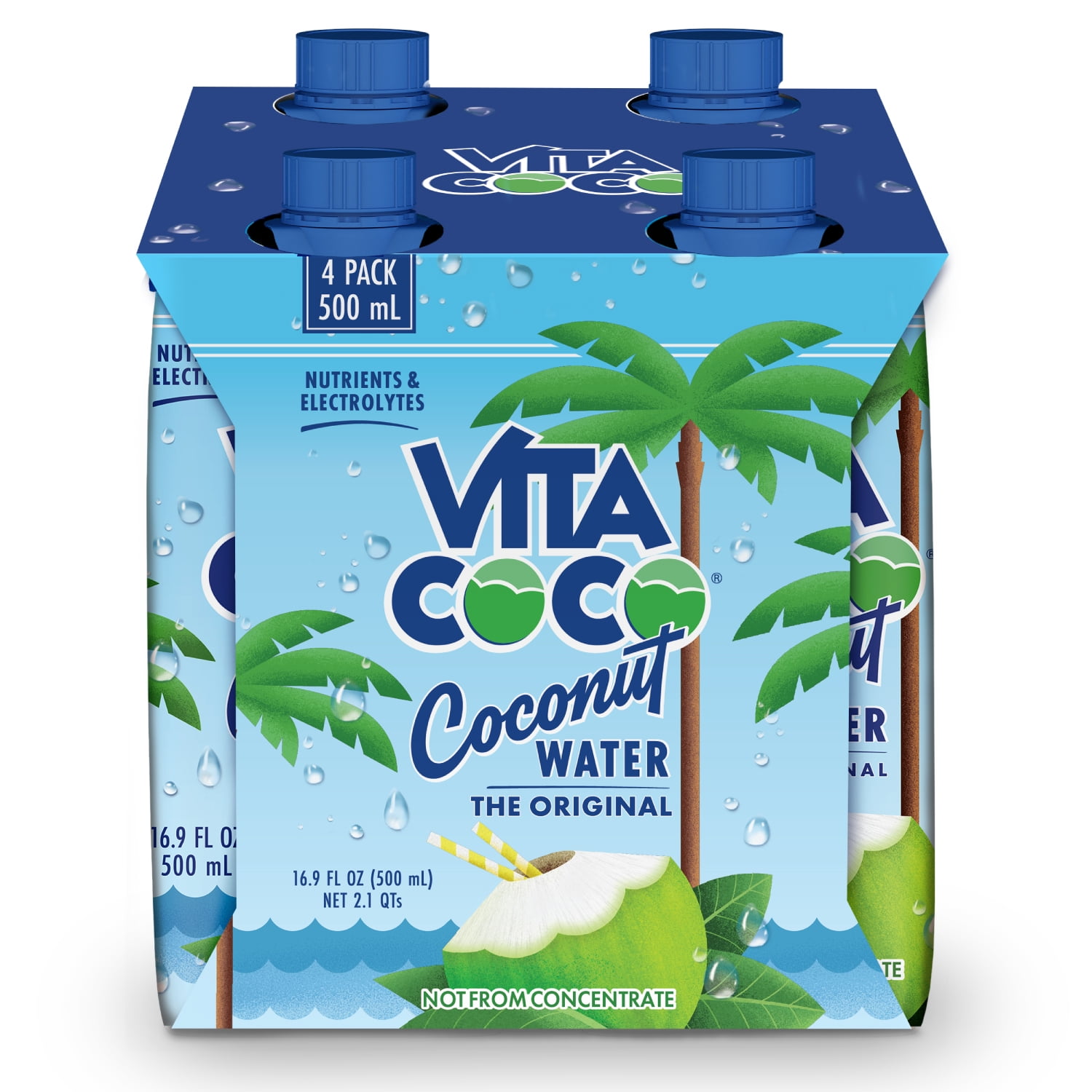 Vita Coco Coconut Water, Pure, 16.9 fl oz Tetra (Pack of 4)
