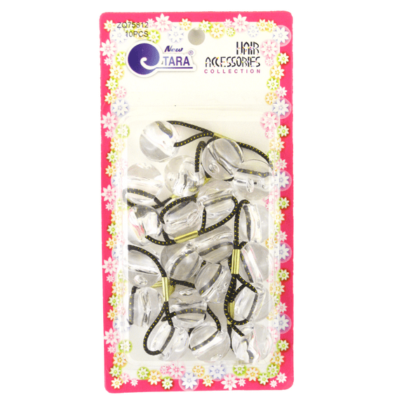 Tara Girls 20 mm Twinbead Ball Ponytail Holder with Metal Elastics - Clear - 10 Pcs.