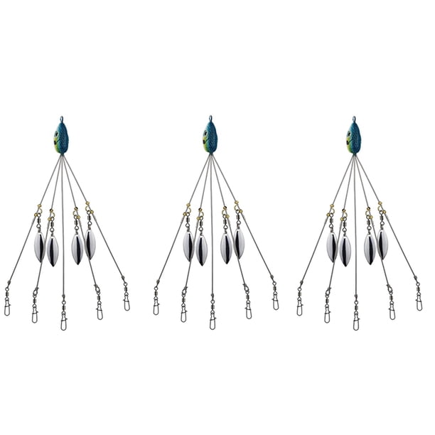 3X Aparejos de Paraguas de para Pesca de Pescadores de Bajo, Kit de Aparejos de SeñUelos de Natación de Pesca de Agua Dulce, Azul