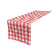 LA Linen Polyester Gingham Checkered 14 by 108-Inch Table Runner, Pink and White