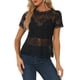 thumbnail image 1 of INSPIRAR CHIC Blusa de Encaje Floral con Corte Escallopado de Manga Corta Semi Transparente L Negra, 1 of 6