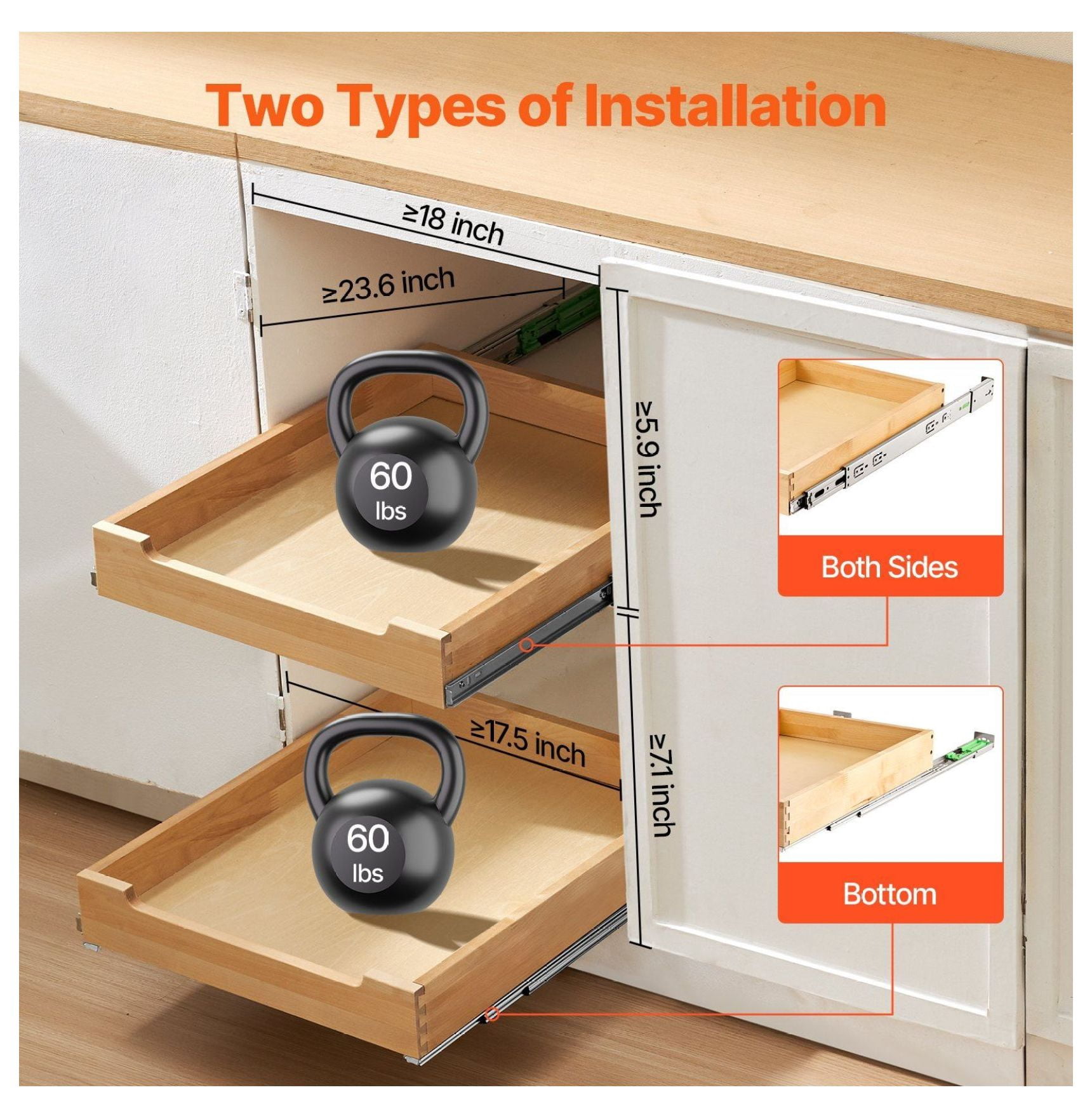 Pull Out Cabinet Organizer, 17"W x 21"D Wood Sliding Shelf - Soft Close Kitchen Cabinet Drawer, Birch Wood, Single Tier - Under Sink Organizer, Base Cabinet Storage