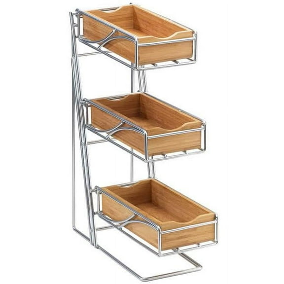 Cal Mil 1235-39-60 Platinum Three Tier Flatware Display with Bamboo Bins - 5.25 x 14 x 18 in.