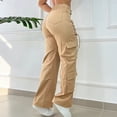 thumbnail image 5 of Ahabrexf Cargo Pants for Women, High Waist Wide Leg Solid Color Multi-Pocket Casual Streetwear Pants, 5 of 9