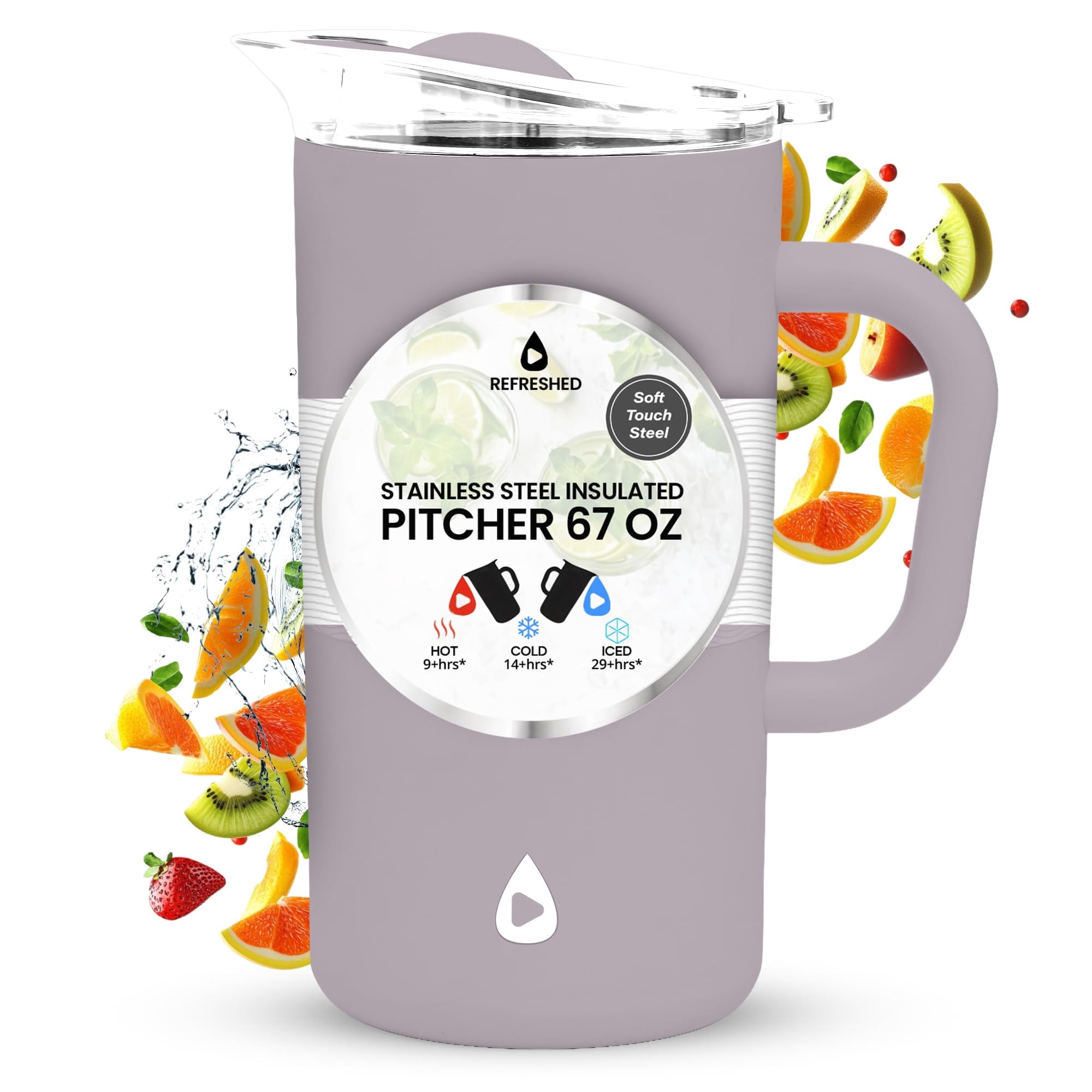 Stainless Steel Insulated Pitcher With Lid - 67oz Double Walled Vacuum Insulated Pitcher For Cold Drinks