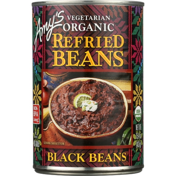 Pack of 12, Amy's Organic Vegetarian Refried Black Beans, 15.4 oz