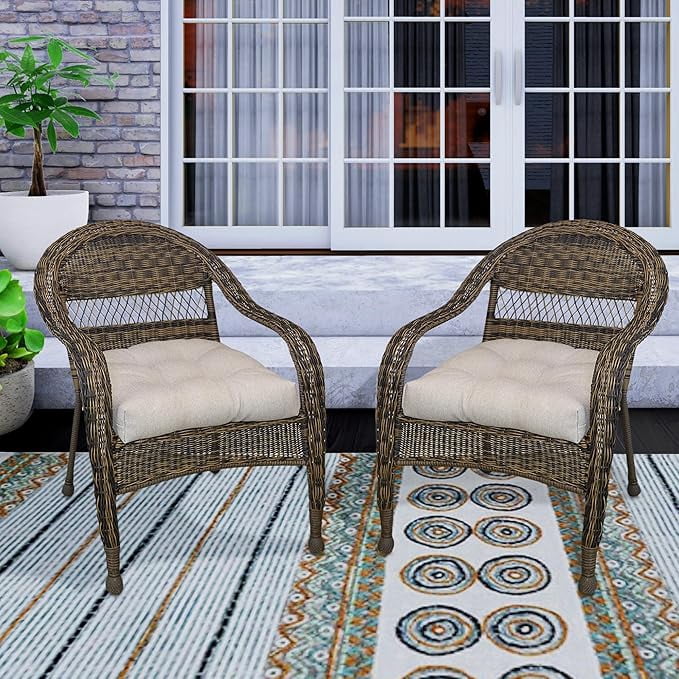 Klear Vu Outdoor 19 x 18 Inches Chair Cushions for Patio Furniture, U-Shaped Seat Pads with Ties, Premium Woven Fabric, Water-Repellent, Chemical-Free, Natural, 2 Count