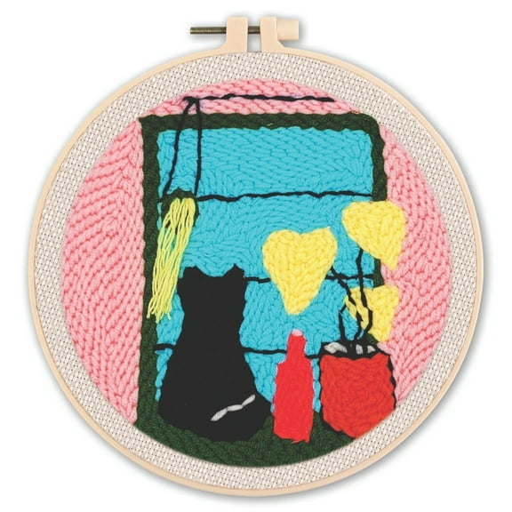 Punch Needle Embroidery Starter Kits Punch Needle Tool Threader Fabric Embroidery Hoop Yarn Rug Punch Needle 20x20cm Diy Gift