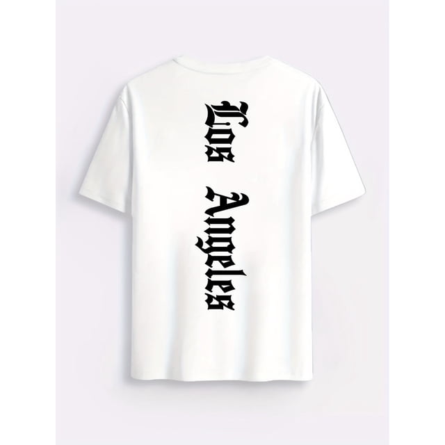 Stylish "Los Angeles" Letter Print Short Sleeve Tee - Men's Casual Crew Neck T-Shirt for Summer - Trendy Graphic Print, Breathable Fabric, and Relaxed Fit