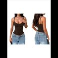 thumbnail image 3 of Camisola Básica Informal de Entrenamiento con Tirantes Finos Ajustables y Cuello en U para Mujer. Marrón L, 3 of 7