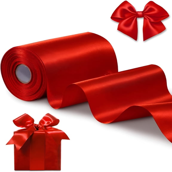 TUWAFE Red Satin Ribbon 4 Inch x 22 yd Wide for Grand Opening Business Cuttings Ceremony Bow Christmas Festival Decor