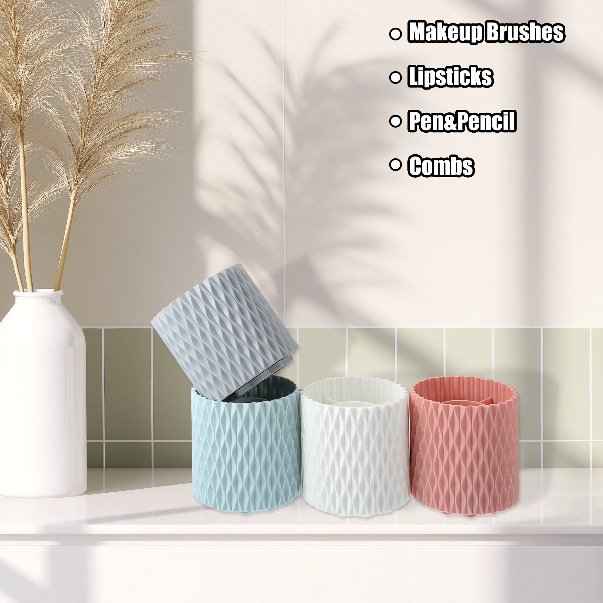 Unique Bargains Makeup Brush Holder Organize 360° Rotating Makeup Organizer for Vanity blue