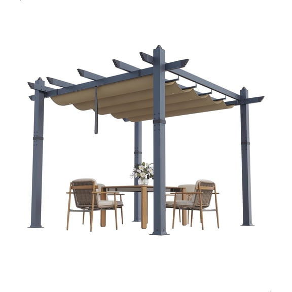 EastVita 10x13 Ft Aluminum Pergola Outdoor Metal Pergola with Adjustable Canopy Reinforced Frame Outdoor Shelter for Backyard Garden and Deck - Khaki