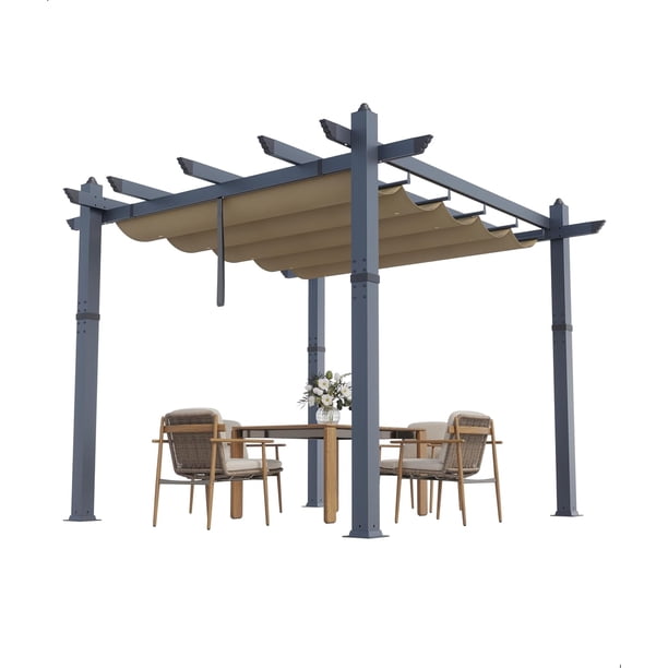 Qinaqin 10 x 13 Ft Aluminum Outdoor Metálico Pergola con Ajustable Canopy Reinforced Frame Ideal para Backyard Garden y de Profundidadck Khaki