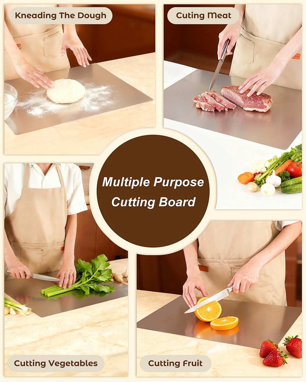 304 Stainless Steel Cutting Board for Kitchen- Large L-Shaped Bread Board,Double-Sided Chopping Board for Baking,Non Adhesive Bread Cutting Board