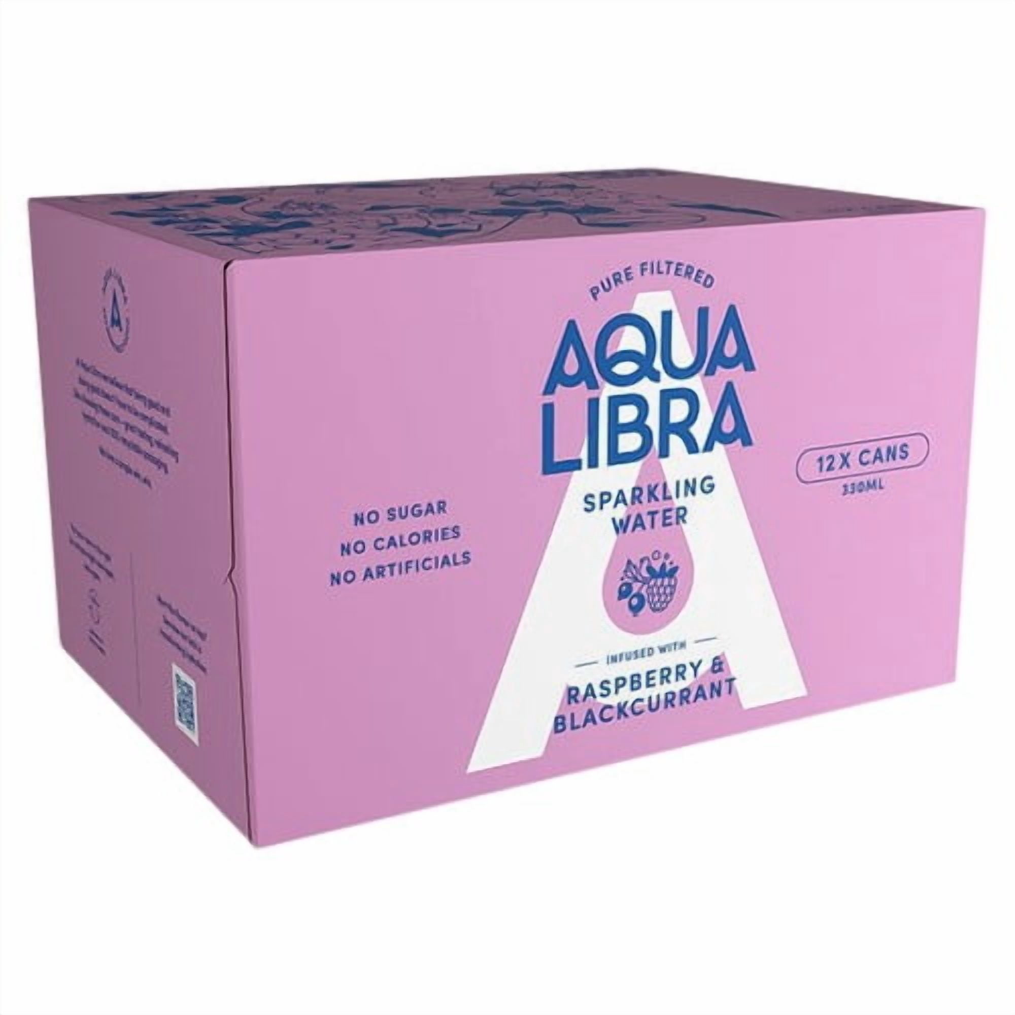 Aqua Libra Raspberry and Blackcurrant Infused Sparkling Water 12 x 330ml, British Import (Pack of 2)