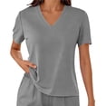 thumbnail image 3 of 2 Piece Outfits for Women Short Sleeve V Neck T-Shirt Tops Loose Match Shorts Sets Summer Sweatsuits Loungewear, 3 of 6