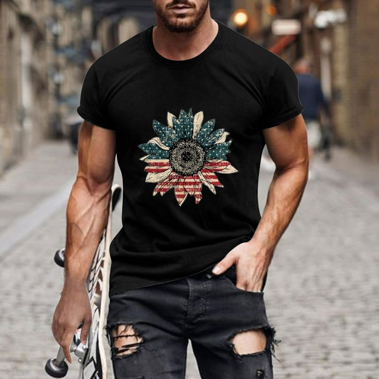 Yievot 4Th Of July Men's Graphic Tees Clearance Men Casual Workout