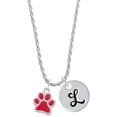 thumbnail image 1 of Delight Jewelry Silvertone Medium Translucent Red Paw Silvertone Script Initial Disc - L - Charm Necklace, 20"+3", 1 of 4