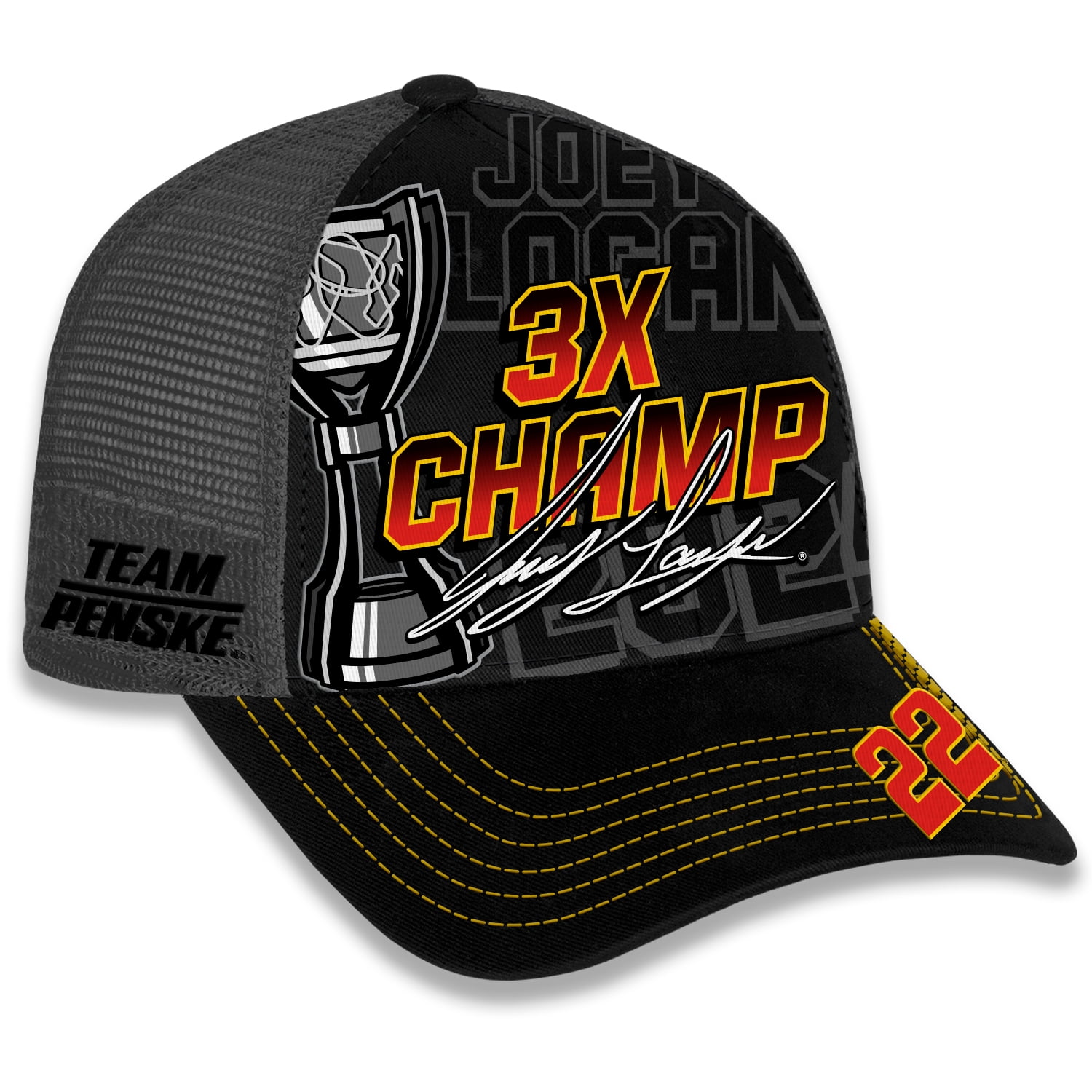 Men's Checkered Flag Sports Black Joey Logano 2024 NASCAR Cup Series Champion Trophy Adjustable Hat