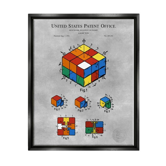 Stupell Industries Vintage Toy Patent Diagram Graphic Art Jet Black Floating Framed Canvas Print Wall Art, Design by Karl Hronek