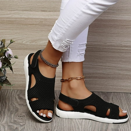 

Aueoeo Summer Ladies Sandals Breathable Elastic Webbing Platform Casual Sandals Clearance