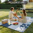 thumbnail image 4 of Blue Floral Outdoor Rug for Patio/Deck/Porch, Non-Slip Large Area Rug 5 x 8 Ft, Spring Flowers Plants Patchwork Grid Bohemia Indoor Outdoor Rugs Washable Area Rugs, Camping Rug Carpet Runner, 4 of 8