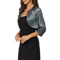 thumbnail image 4 of INSPIRE CHIC Women's Elegant Open Front 3/4 Sleeve Evening Shrug Satin Bolero Cardigan M Dark Grey, 4 of 5