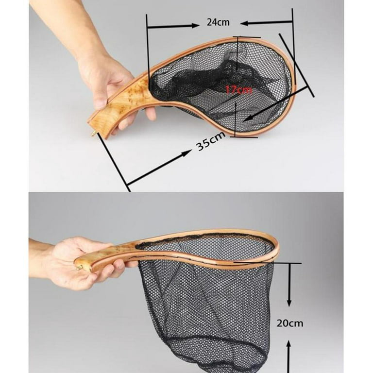 Fishing Landing Net Trout And Release Network Under With Wooden Handle For  Kaya, Boat 