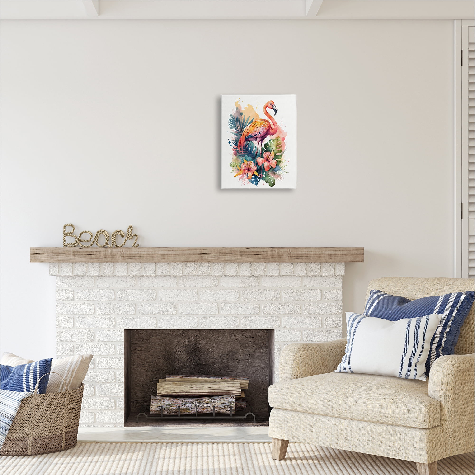 Stupell Industries Modern Tropical Flamingo Animals & Insects Painting Gallery Wrapped Canvas Art Print Wall Art, 16 x 20