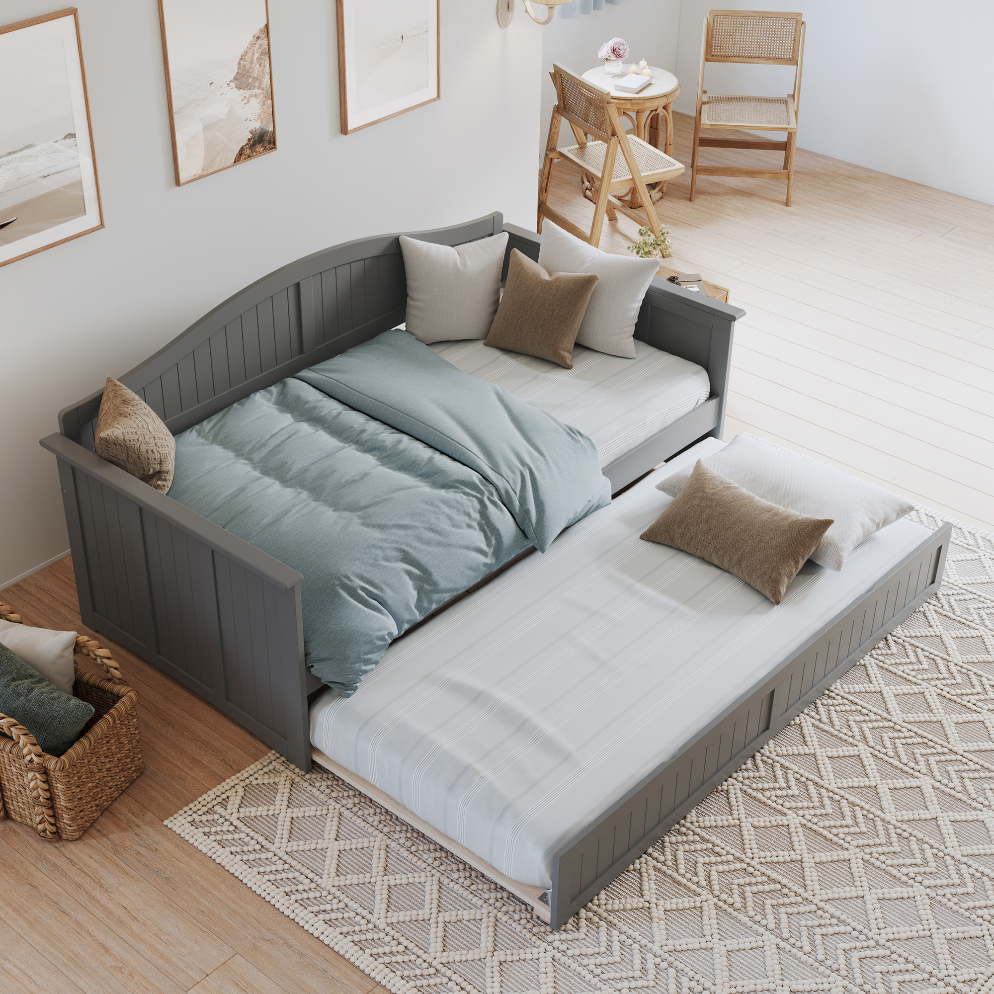 AFI Nantucket Wood Twin Size Daybed Frame with Twin Trundle, Grey