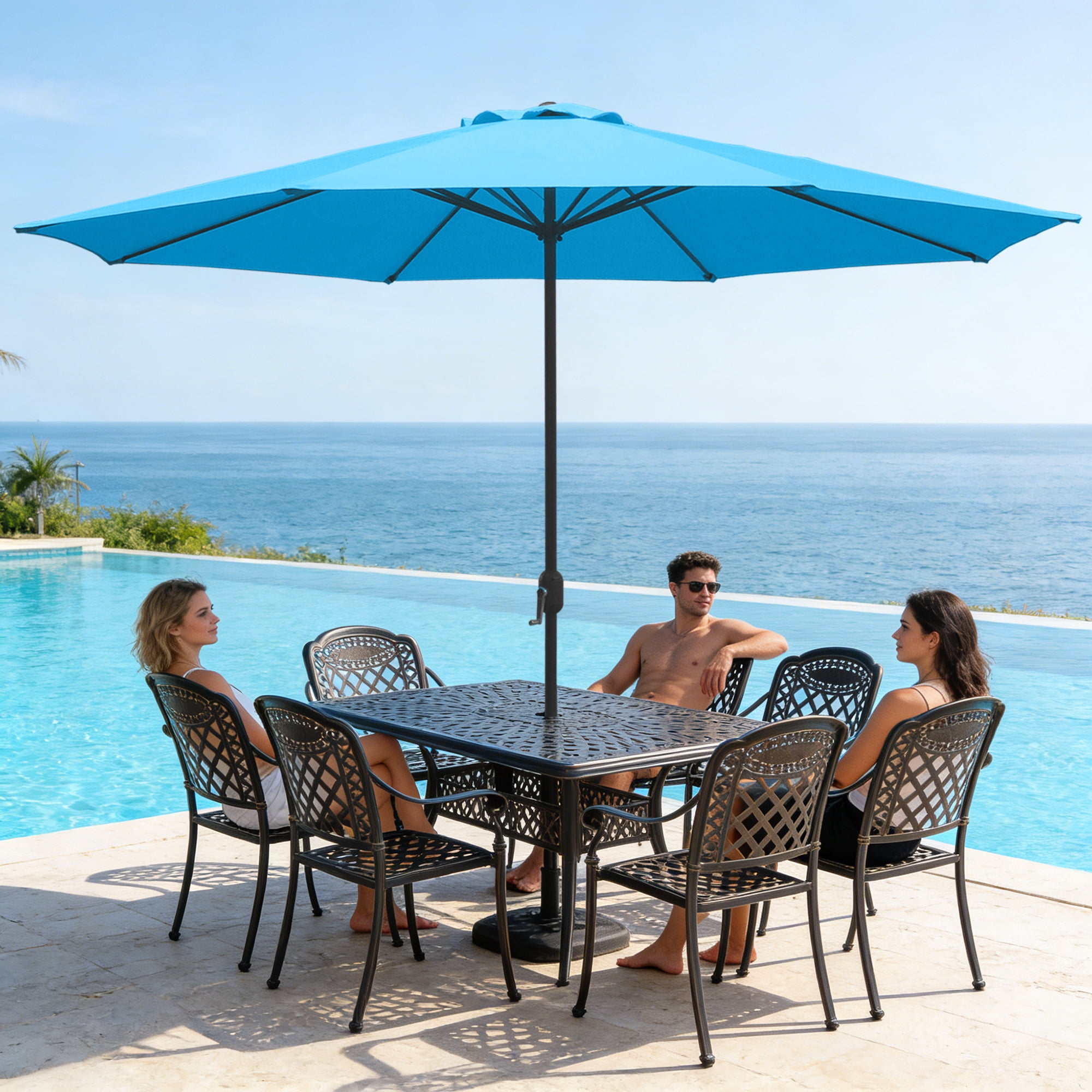 Abble 11FT Outdoor Patio Umbrella with Crank Handle, Market Umbrella with 8 Sturdy Umbrella Ribs, Waterproof for Garden Deck Backyard Pool, Aqua