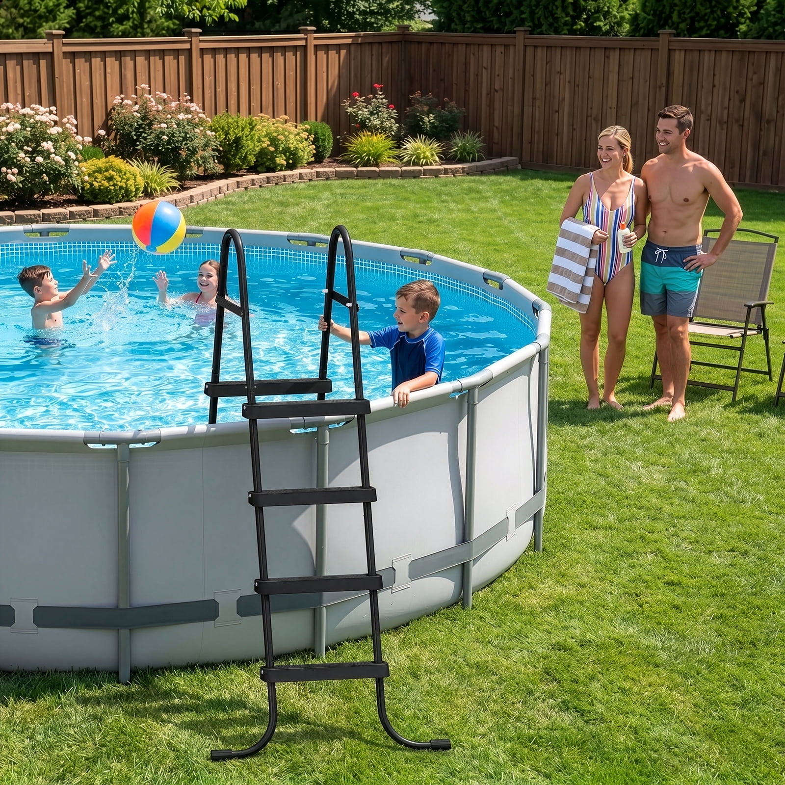 4-Step 52in Iron Pool Ladder (Black Frame + Black Steps)