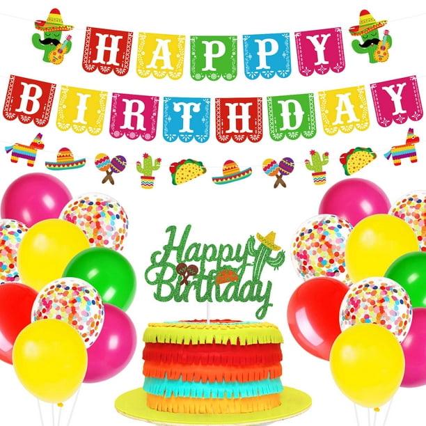 Mexican Themed Birthday Party Supplies, Fiesta Birthday Banner and Cake