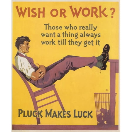 Wish or Work Pluck Makes Luck Vintage Art Print Poster Mini Poster -