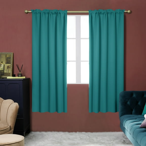Deconovo Blackout Curtains Noice Reducing Rod Pocket Draperies for Kid's Room, Set of 2, 42 x 63 inch, Turquoise