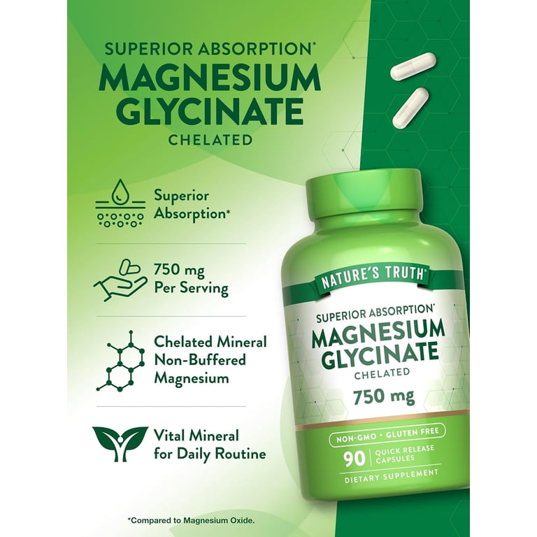 magnesium glycinate l carnitine Nature's Truth Magnesium Glycinate 750mg, 90 Quick Release Capsules, for  Men and Women