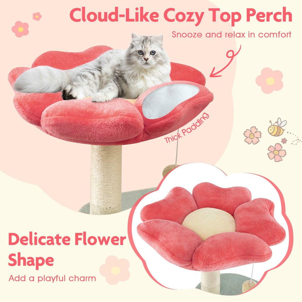 Resenkos 49-Inch Floral Cat Tree with Flower-Shaped Padded Perches, Multicolor