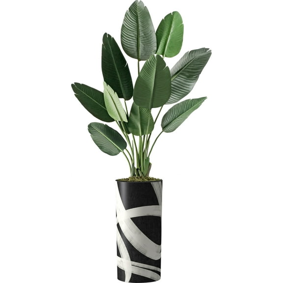 Artificial Tree in Contemporary Pattern Planter, Fake Bird of Paradise Silk Tree for Indoor and Outdoor Home Decoration - 67" Overall Tall (Plant Pot Plus Tree)