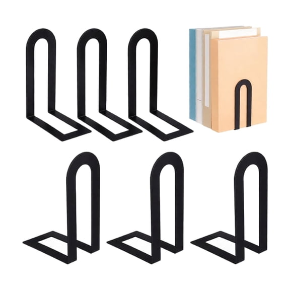 6PC Metal Bookends for Shelves Book Holder for Heavy Books Decorative Small Bookends Books Shelf Organizer Minimalist Design to Hold Book for Home Office Black Closed