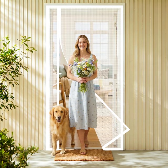 Puerta mosquitera magnética reversible HOMWMPA 81 x 34 blanca