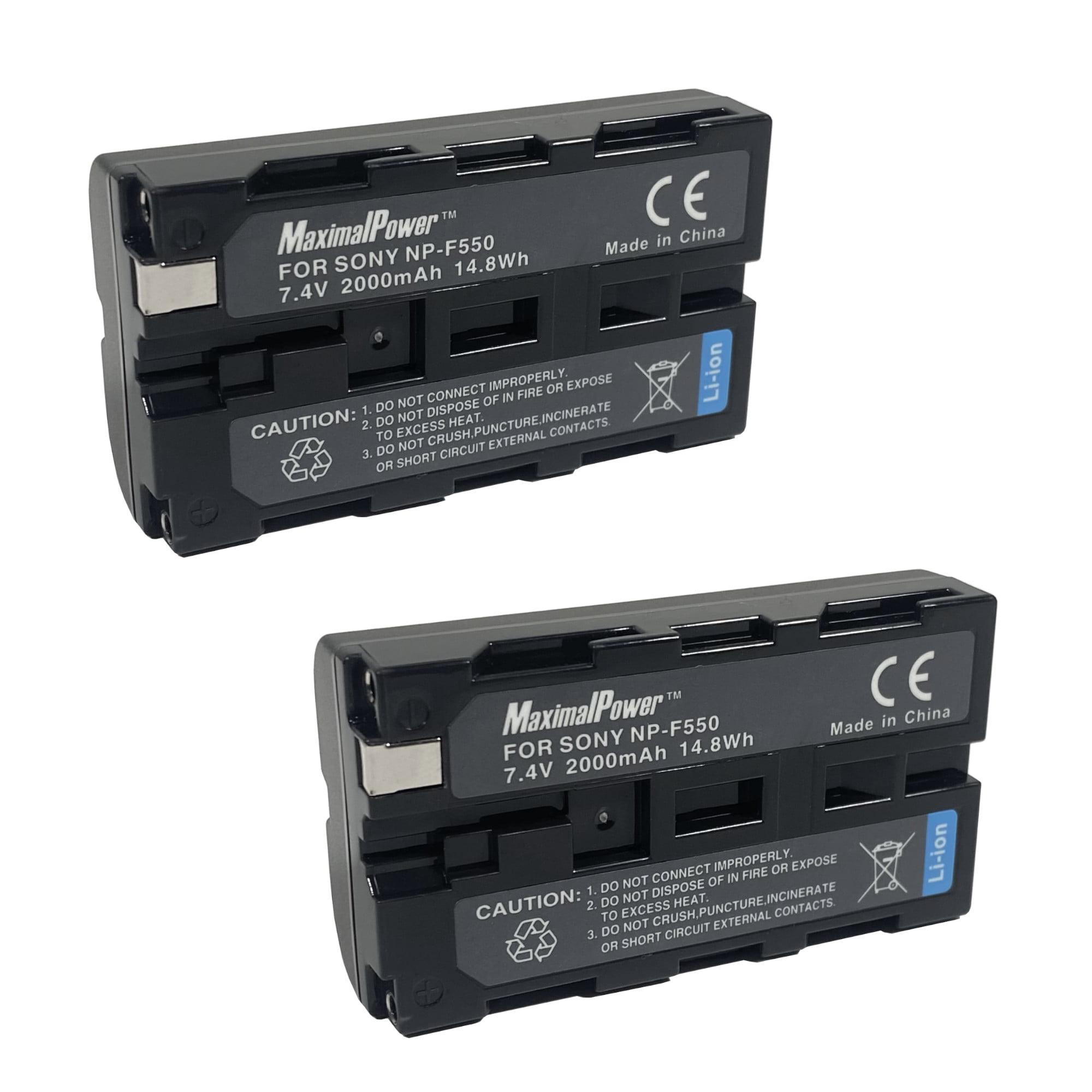 MaximalPower NP-F550 Replacement Battery for Sony Cameras and LED Lights, 2000mAh (2-Pack)