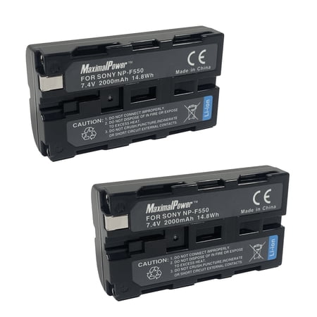 MaximalPower NP-F550 Replacement Battery for Sony Cameras and LED Lights 2000mAh (2-Pack)