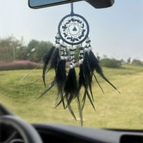 Hmgxay High Grade Crystal Stones Car Pendant, Exquisite Decorative Dream Catcher, Colorful Feather Wind Chime, Unique Artful Home Pendant(Black)